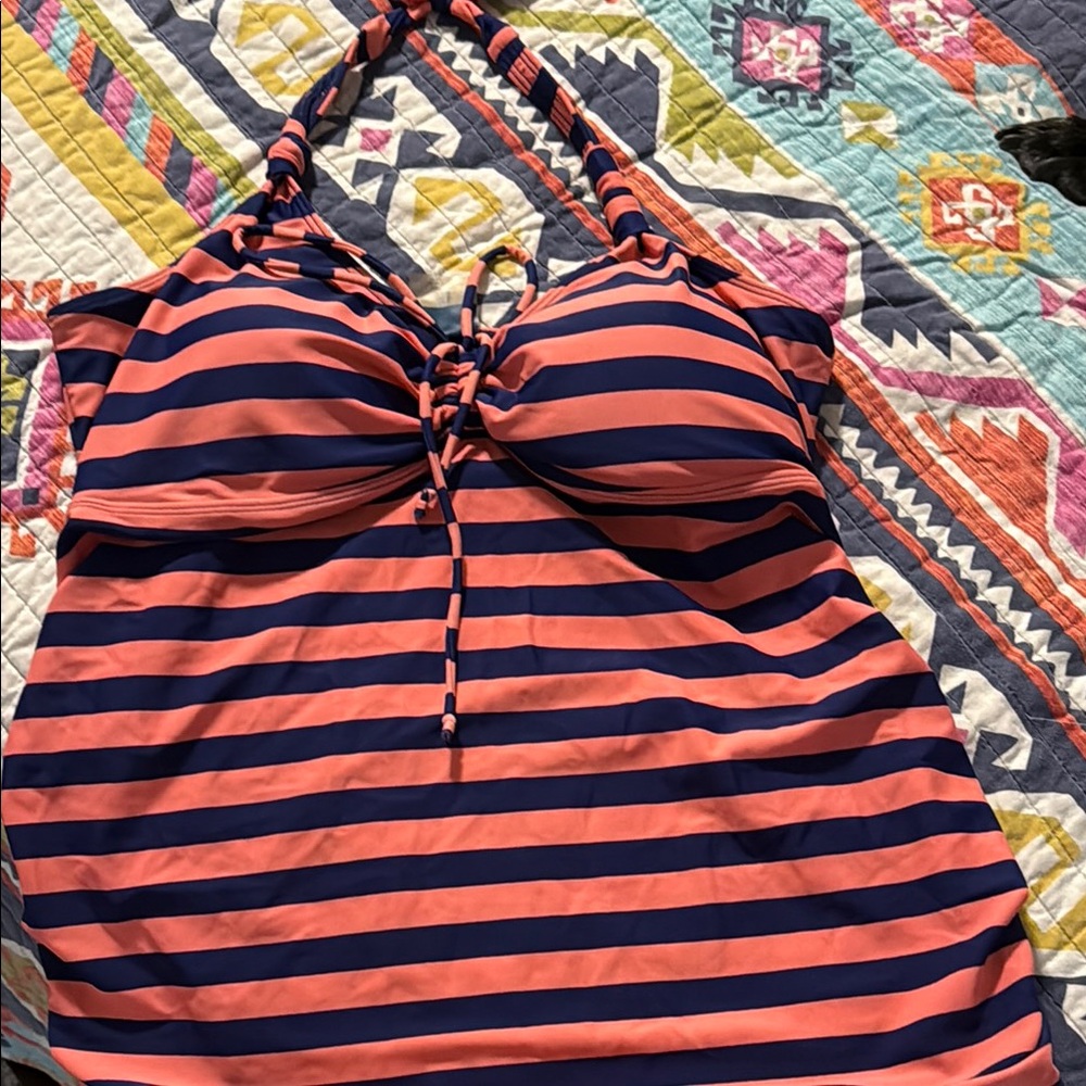 Motherhood Maternity Coral and Navy swim top with Halter Neck